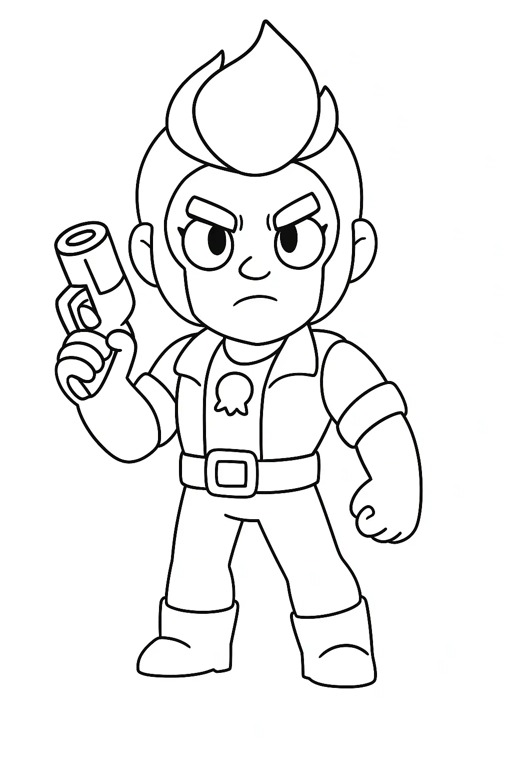 Černobílá omalovánka postavy Mortis ze hry Brawl Stars, připravená k vybarvení