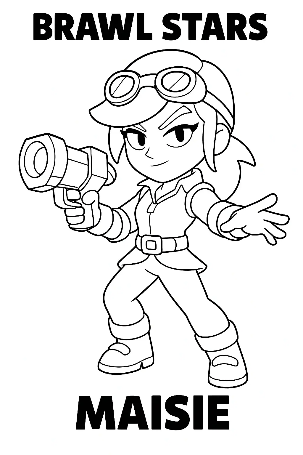 Omalovánka postavy Maisie z Brawl Stars – černobílá linková kresba pro vybarvování