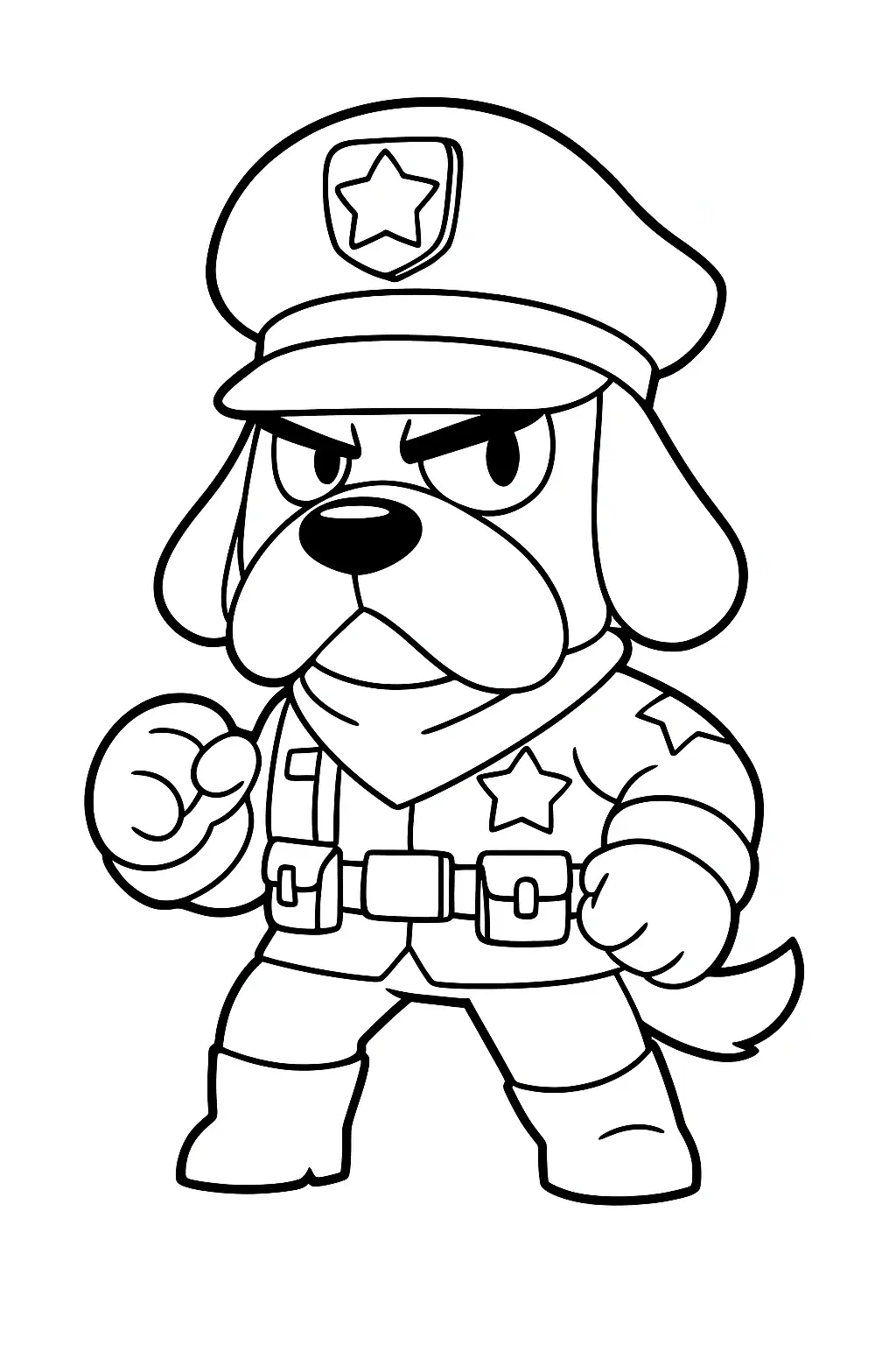 Omalovánka postavy Colonel Ruffs z Brawl Stars – černobílá konturová kresba pro děti