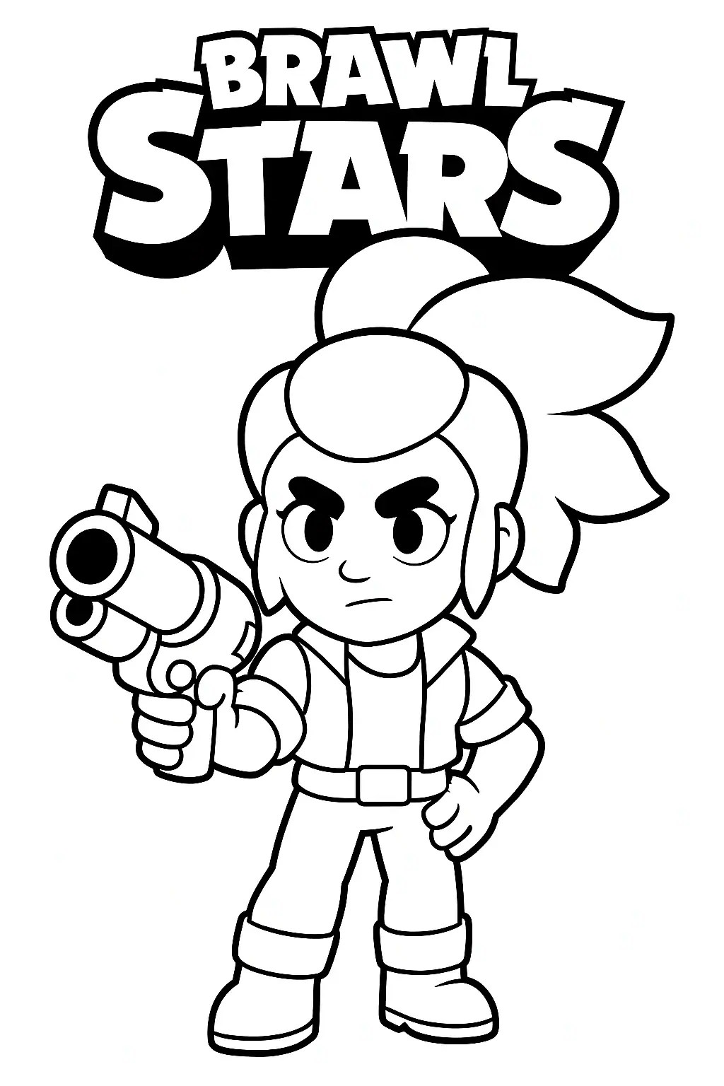 Černobílá omalovánka postavy Shelly ze hry Brawl Stars pro starší děti